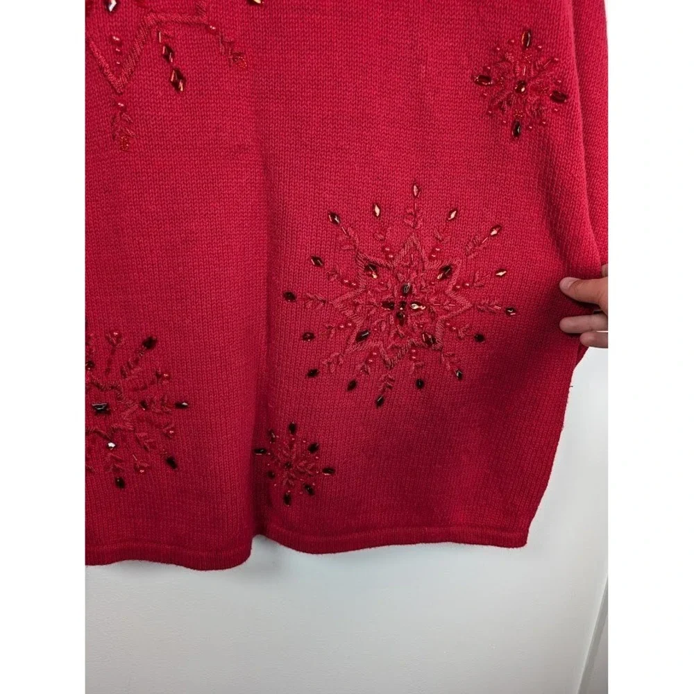 Holiday Christmas Sweater Size 20W 2X Embroidered Beaded Winter Snowflakes Knit